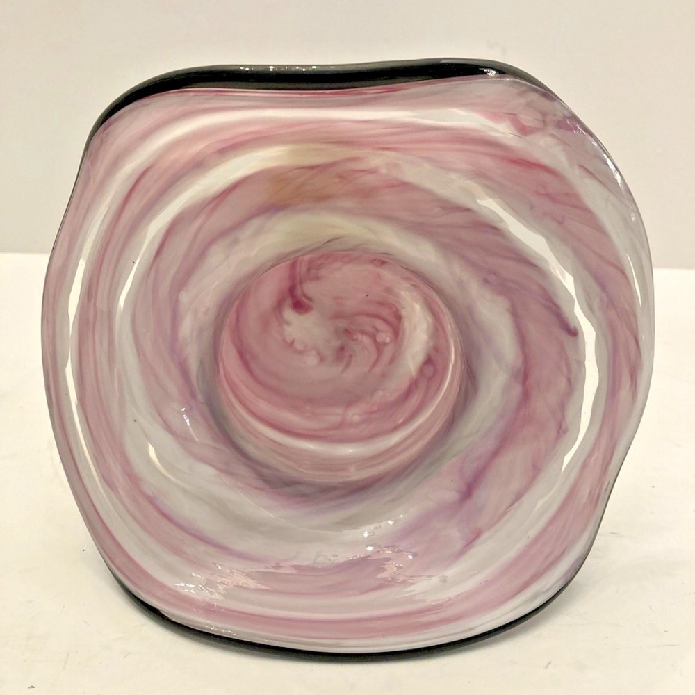 Block Crystal Mouth Blown Pink Glass Hat Bowl Hand Cut Hand Polished Lead free - Picture 10 of 14